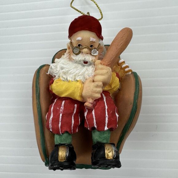 Vintage Baseball Santa Ornament Santa Holding Bat in Glove Chair Sports Xmas - Picture 11 of 11